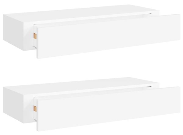 2 db fehér MDF falra szerelhető fiókos polc 60 x 23,5 x 10 cm