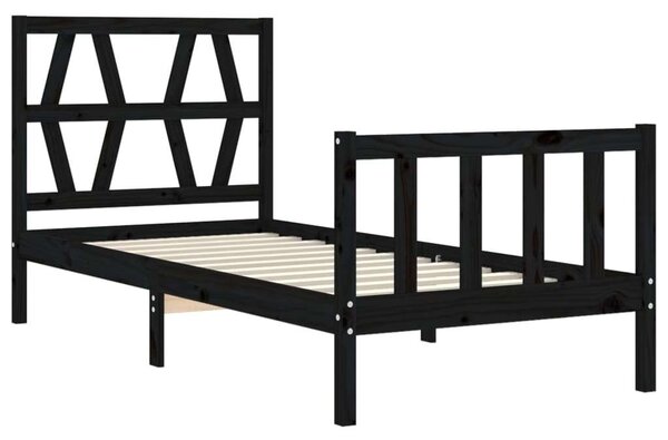 VIDAXL - Fekete Tömörfa Ágykeret - Fejtámlával - 75x190 cm