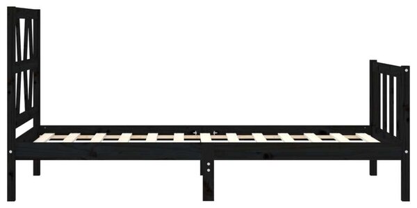 VIDAXL - Fekete Tömörfa Ágykeret - Fejtámlával - 75x190 cm
