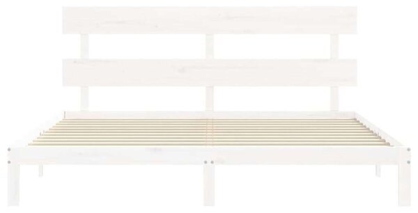 Fenyőfa Ágykeret Fejtámlával - 200x200 cm - Fehér