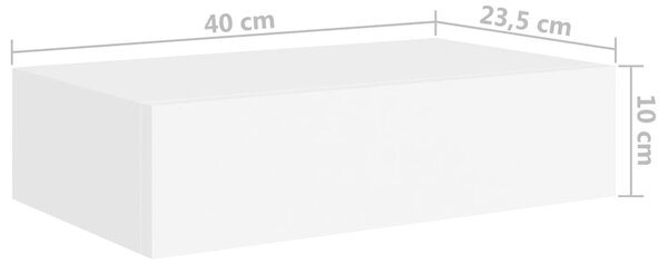2 db fehér MDF falra szerelhető fiókos polc 40 x 23,5 x 10 cm
