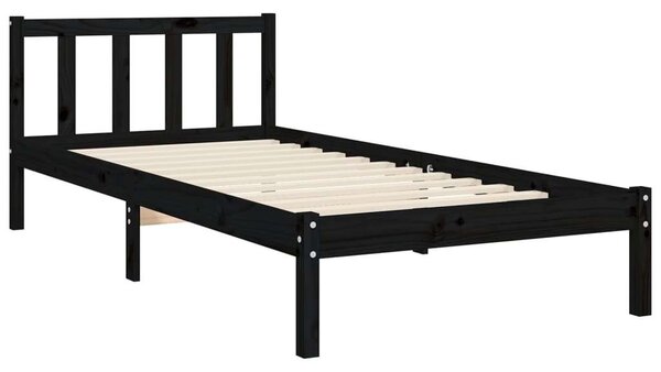 VIDAXL - Fekete Tömörfa Ágykeret - Fejtámlával - 75x190 cm