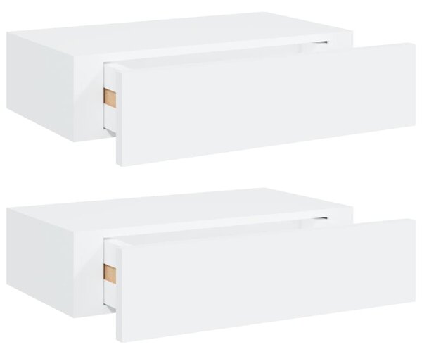 2 db fehér MDF falra szerelhető fiókos polc 40 x 23,5 x 10 cm