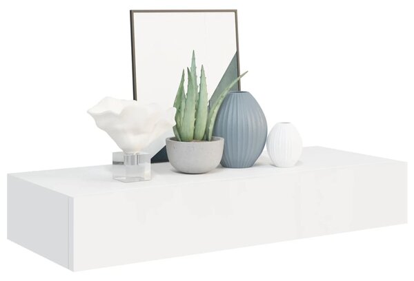 2 db fehér MDF falra szerelhető fiókos polc 60 x 23,5 x 10 cm