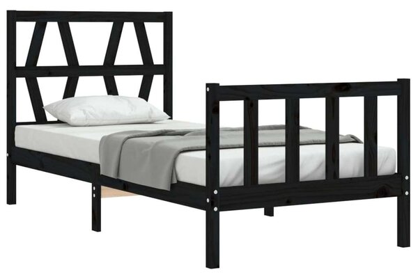VIDAXL - Fekete Tömörfa Ágykeret - Fejtámlával - 75x190 cm