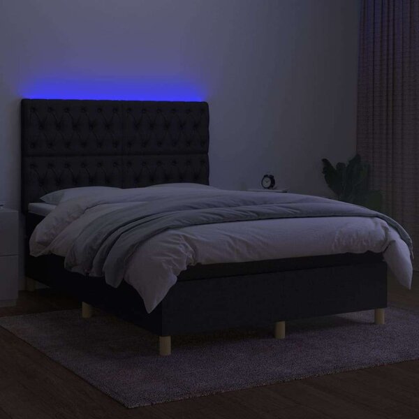 Fekete szövet rugós és led-es ágy matraccal 140x190 cm