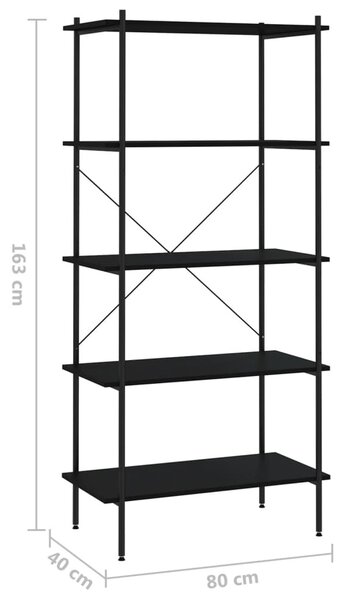 Fekete 5 szintes polcrendszer 80x40x163 cm