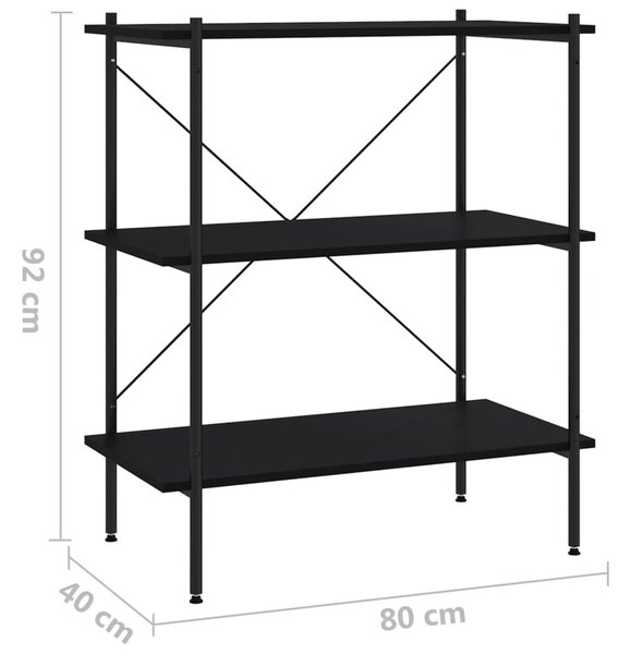 Fekete 3 szintes polcrendszer 80x40x92 cm