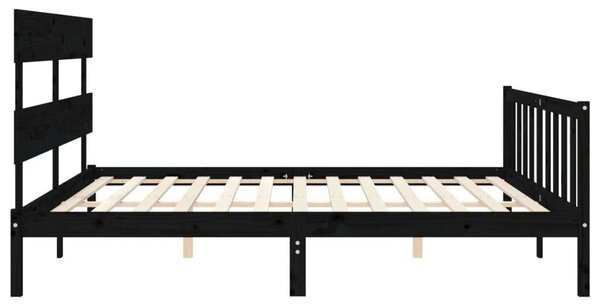 Fekete Tömörfa Ágykeret - Fejtámlával - 200x200 cm