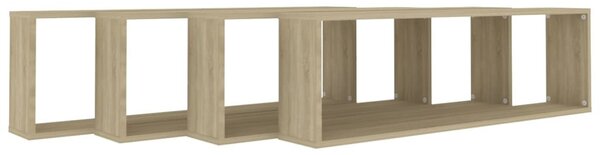 4 db sonoma tölgy színű szerelt fa fali polc 100x15x30 cm