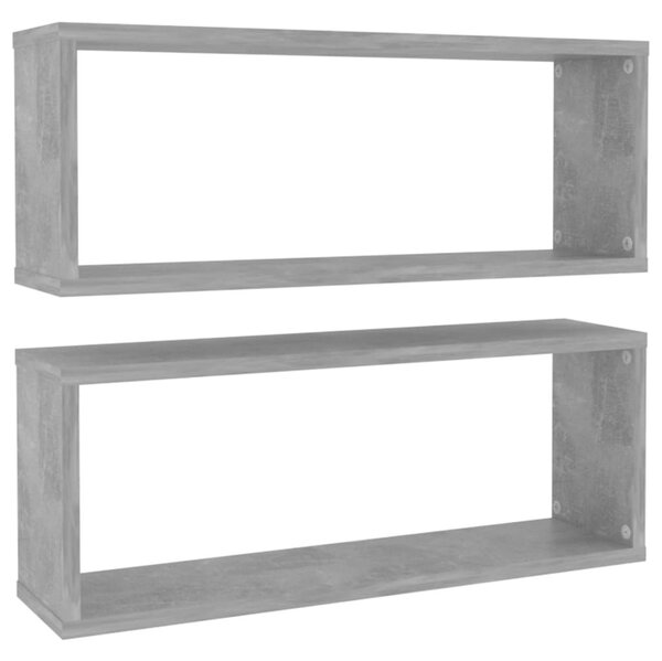 2 db betonszürke szerelt fa négyszögű fali polc 60 x 15 x 23 cm