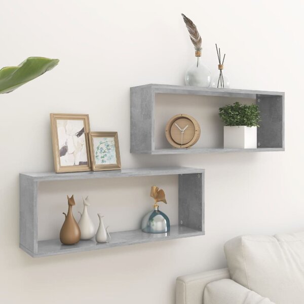2 db betonszürke szerelt fa négyszögű fali polc 60 x 15 x 23 cm