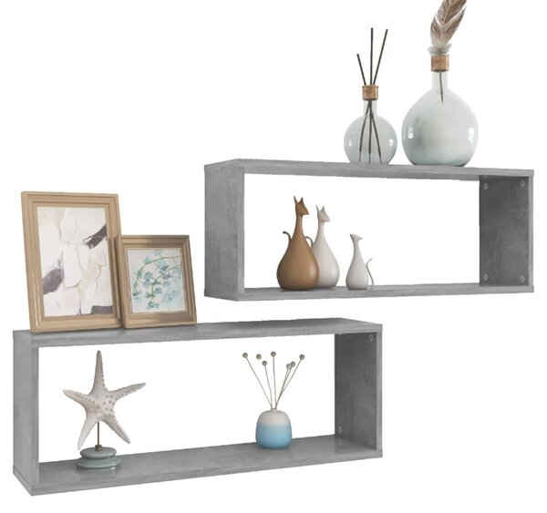 2 db betonszürke szerelt fa négyszögű fali polc 60 x 15 x 23 cm