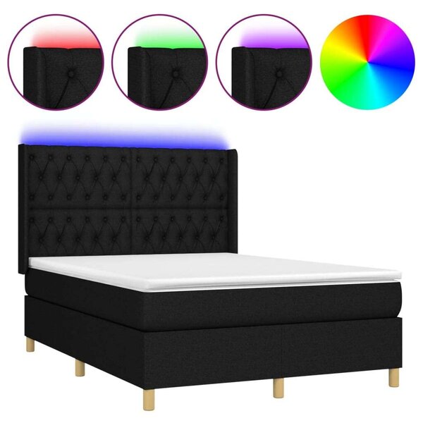 Modern LED Ágy - Fekete Szövet - 140x190 cm