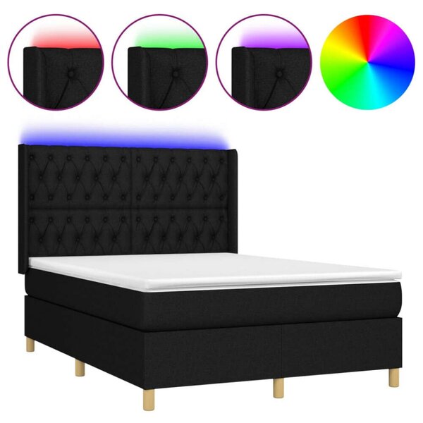 Modern LED Ágy - Fekete Szövet - 140x190 cm
