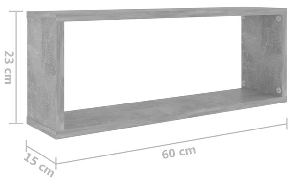 4 db betonszürke szerelt fa négyszögű fali polc 60 x 15 x 23 cm