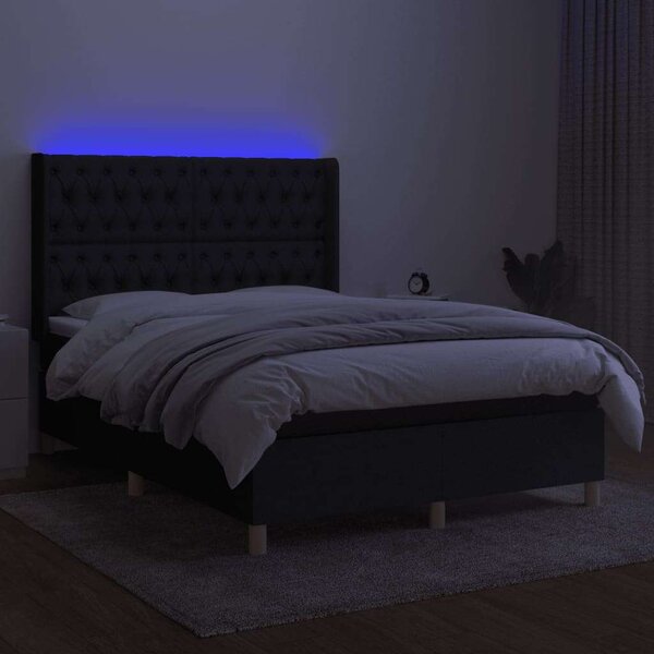 Modern LED Ágy - Fekete Szövet - 140x190 cm