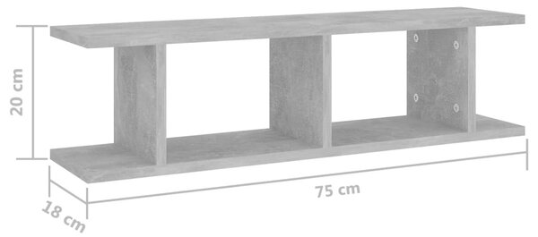 2 db betonszürke szerelt fa fali polc 75 x 18 x 20 cm