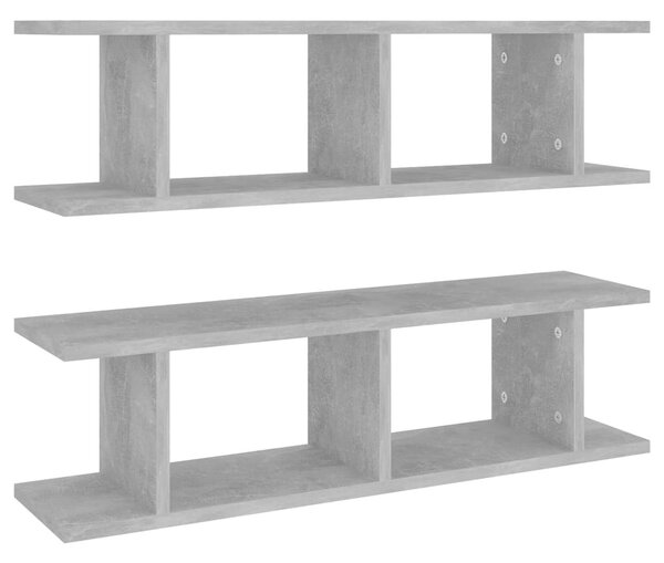 2 db betonszürke szerelt fa fali polc 75 x 18 x 20 cm