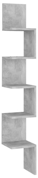 Betonszürke szerelt fa fali sarokpolc 20 x 20 x 127,5 cm