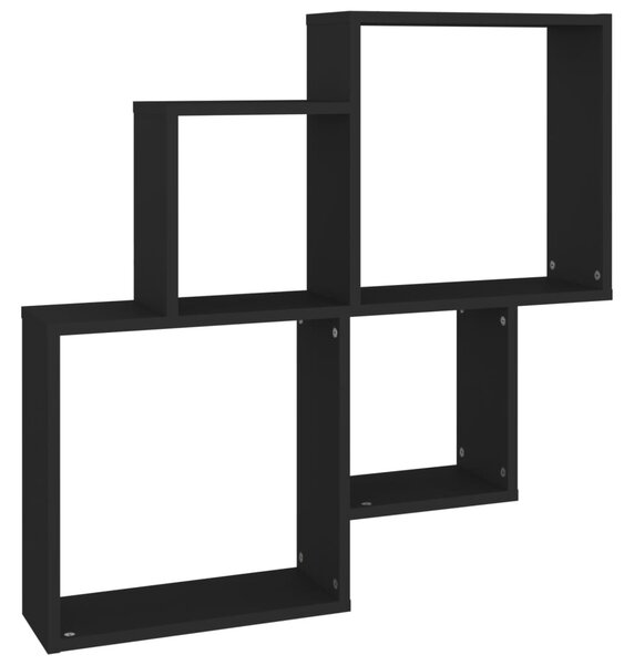 Fekete szerelt fa szögletes fali polc 80 x 15 x 78,5 cm