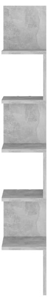 Betonszürke szerelt fa fali sarokpolc 20 x 20 x 127,5 cm