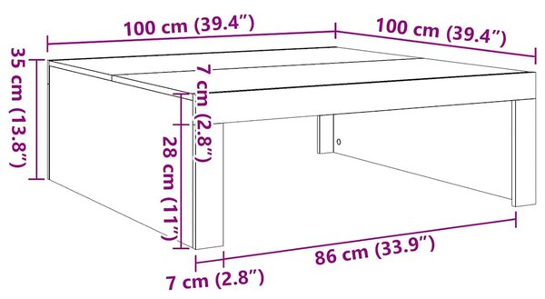 Antik fa színű szerelt fa dohányzóasztal 100 x 100 x 35 cm