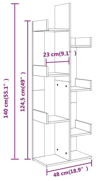 Betonszürke szerelt fa könyvszekrény 48 x 25,5 x 140 cm