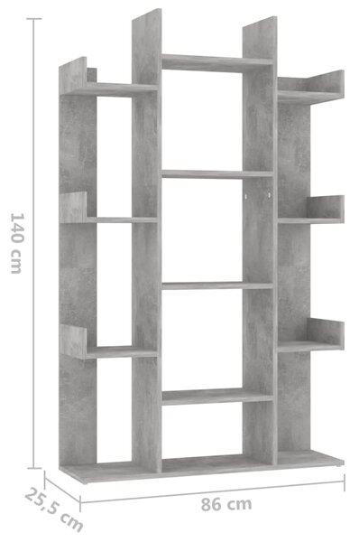Betonszürke szerelt fa könyvszekrény 86 x 25,5 x 140 cm