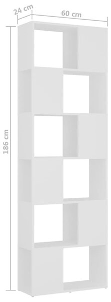 Fehér térelválasztó könyvszekrény 60 x 24 x 186 cm
