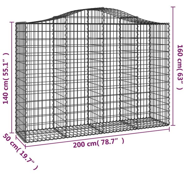 Íves horganyzott vas gabion kosár 200x50x140/160 cm