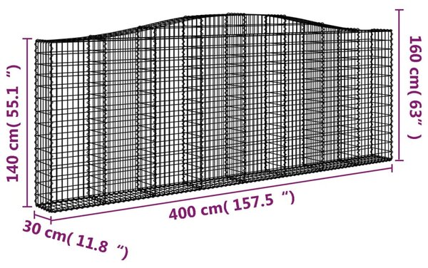 Íves horganyzott vas gabion kosár 400x30x140/160 cm