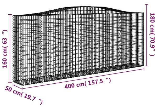 2 db íves horganyzott vas gabion kosár 400x50x160/180 cm
