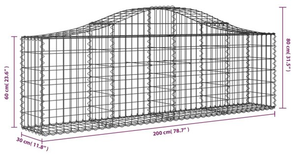 Íves horganyzott vas gabion kosár 200x30x60/80 cm