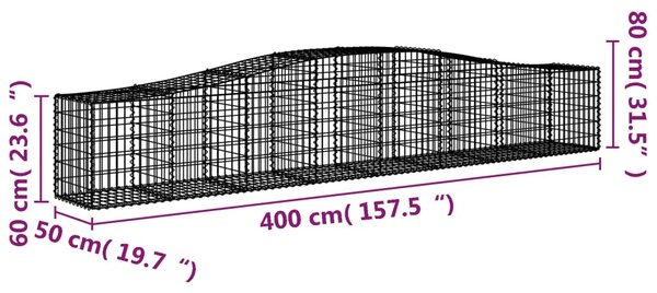 Íves horganyzott vas gabion kosár 400x50x60/80 cm