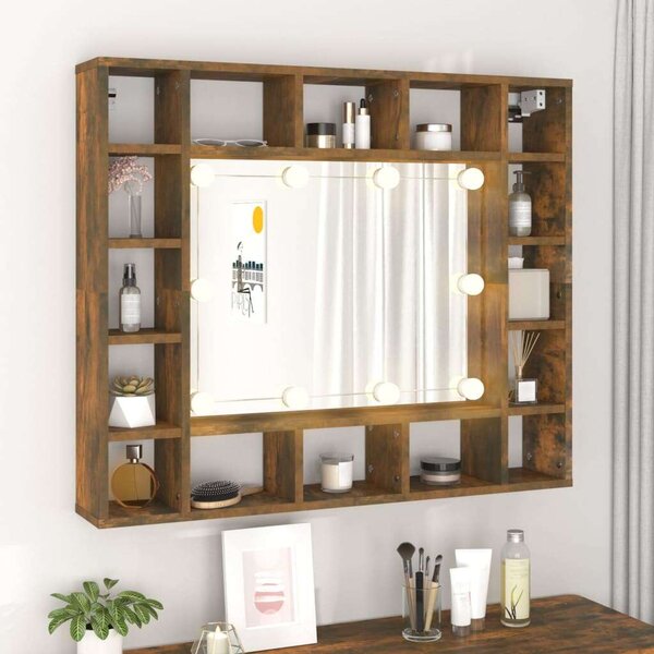 Füstös tölgy színű tükrös szekrény led-ekkel 91 x 15 x 76,5 cm