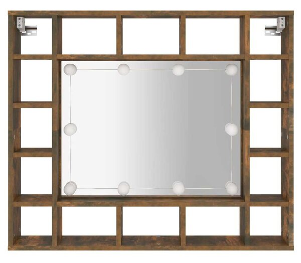 Füstös tölgy színű tükrös szekrény led-ekkel 91 x 15 x 76,5 cm