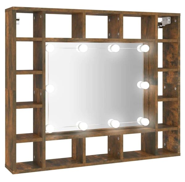 Füstös tölgy színű tükrös szekrény led-ekkel 91 x 15 x 76,5 cm