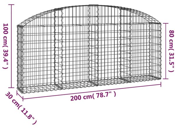 Íves horganyzott vas gabion kosár 200x30x80/100 cm
