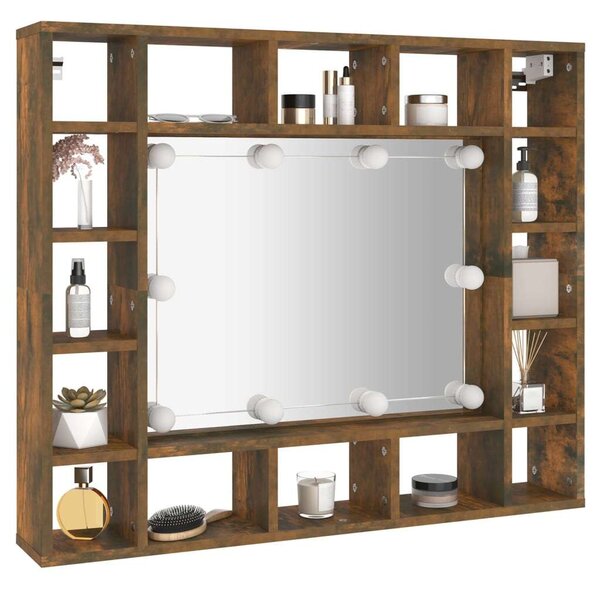 Füstös tölgy színű tükrös szekrény led-ekkel 91 x 15 x 76,5 cm