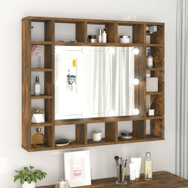 Füstös tölgy színű tükrös szekrény led-ekkel 91 x 15 x 76,5 cm