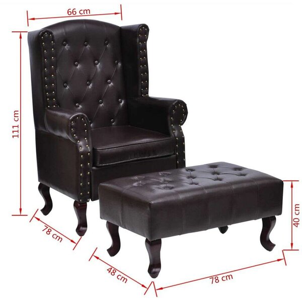 Chesterfield Műbőr Fotel Lábzsámollyal - Antik Barna