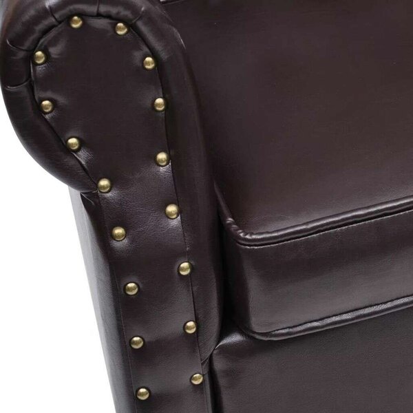 Chesterfield Műbőr Fotel Lábzsámollyal - Antik Barna