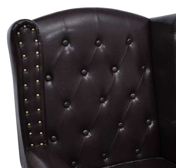 Chesterfield Műbőr Fotel Lábzsámollyal - Antik Barna