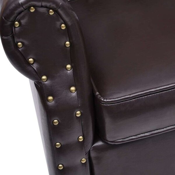 Chesterfield Műbőr Fotel Lábzsámollyal - Antik Barna