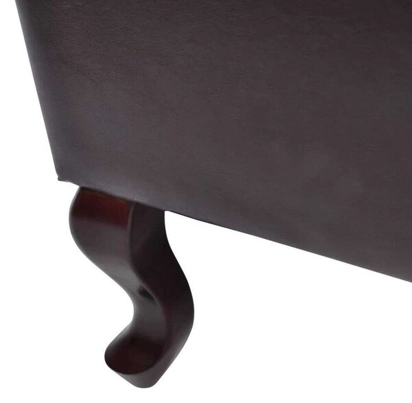 Chesterfield Műbőr Fotel Lábzsámollyal - Antik Barna