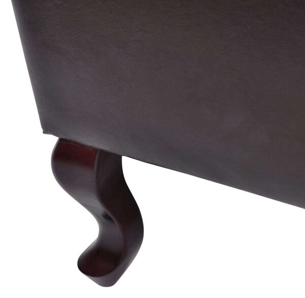 Chesterfield Műbőr Fotel Lábzsámollyal - Antik Barna