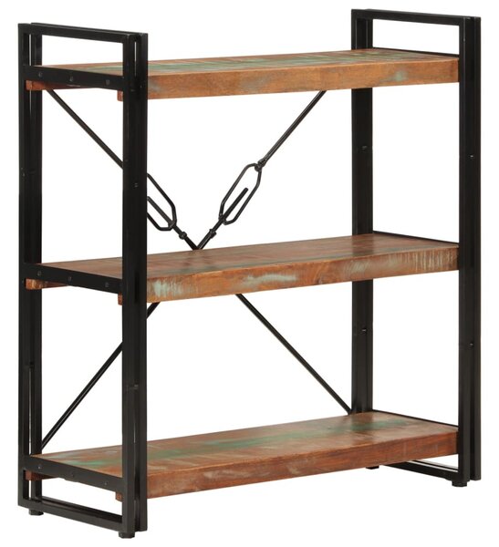 3 szintes újrahasznosított fa és vas könyvespolc 77x30x80 cm