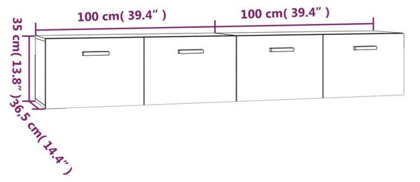 2 db betonszürke szerelt fa faliszekrény 100 x 36,5 x 35 cm
