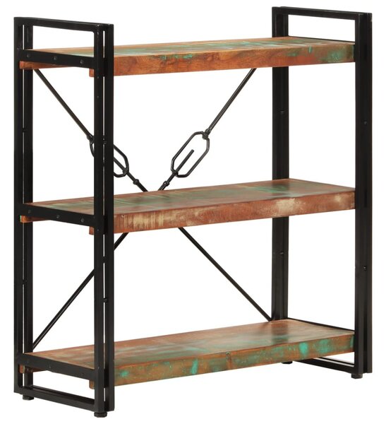 3 szintes újrahasznosított fa és vas könyvespolc 77x30x80 cm